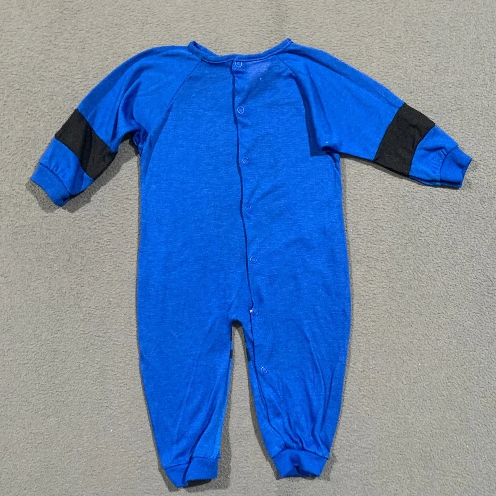 Vintage Dr. Denton Crayon Romper Kids L 19-26 lbs Blue 90s Snap Back Pajamas